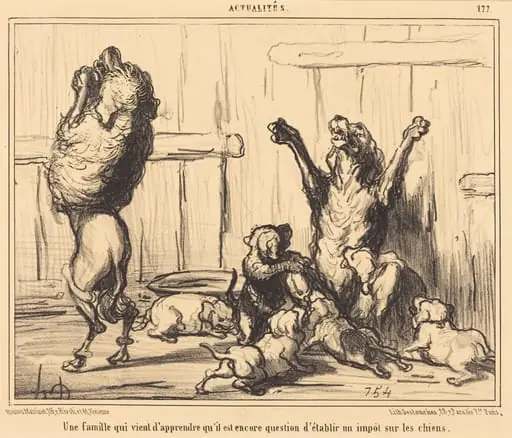 Une Famille qui vient d'apprendre... un impot sur les chiens, by Honoré Daumier