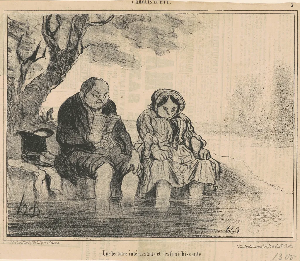 Une lecture intéressante et rafraichissante, by Honoré Daumier, ink, 1854