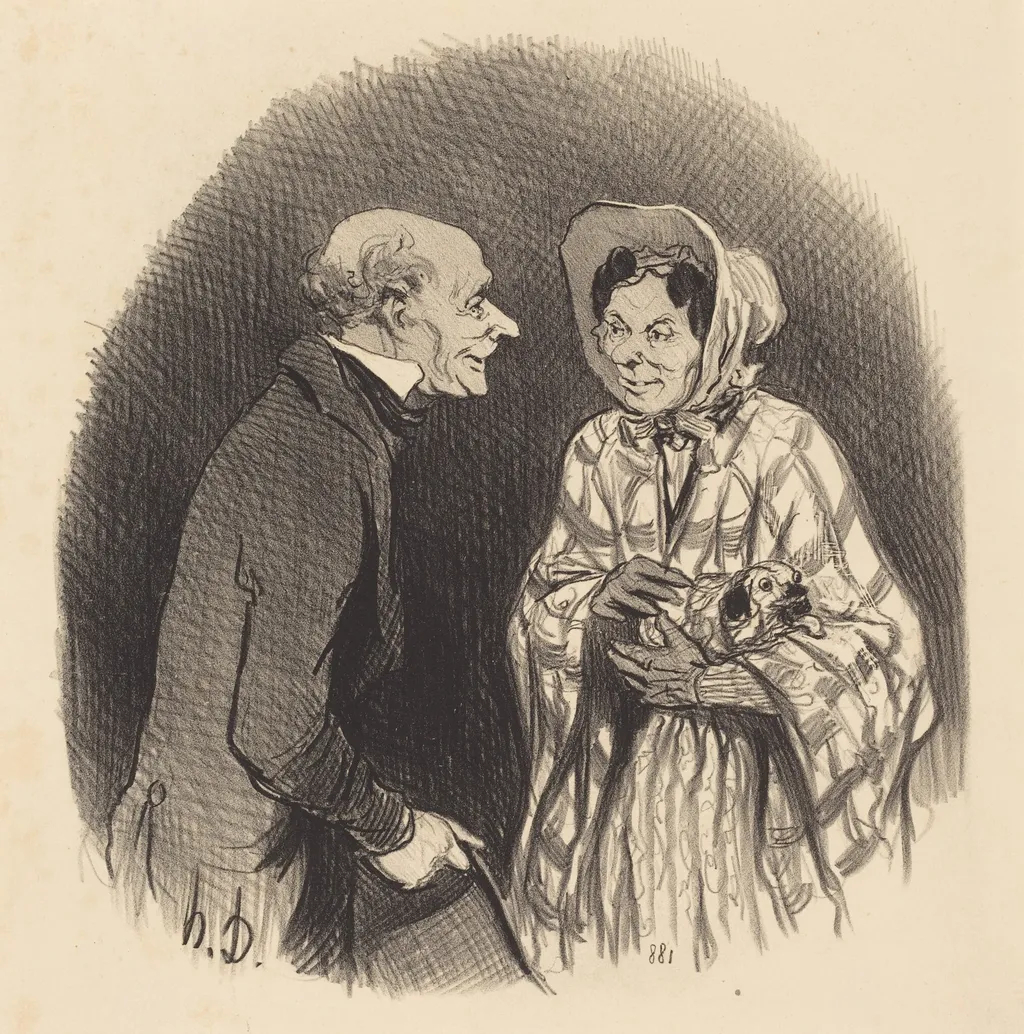 Une Nouvelle connaissance, by Honoré Daumier, ink, 1846