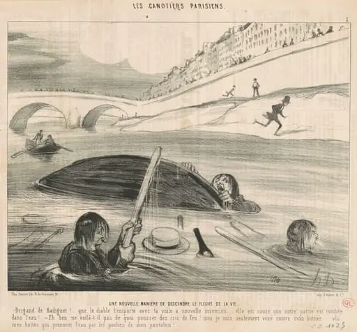Une nouvelle maniére de descendre le fleuve de la vie, by Honoré Daumier