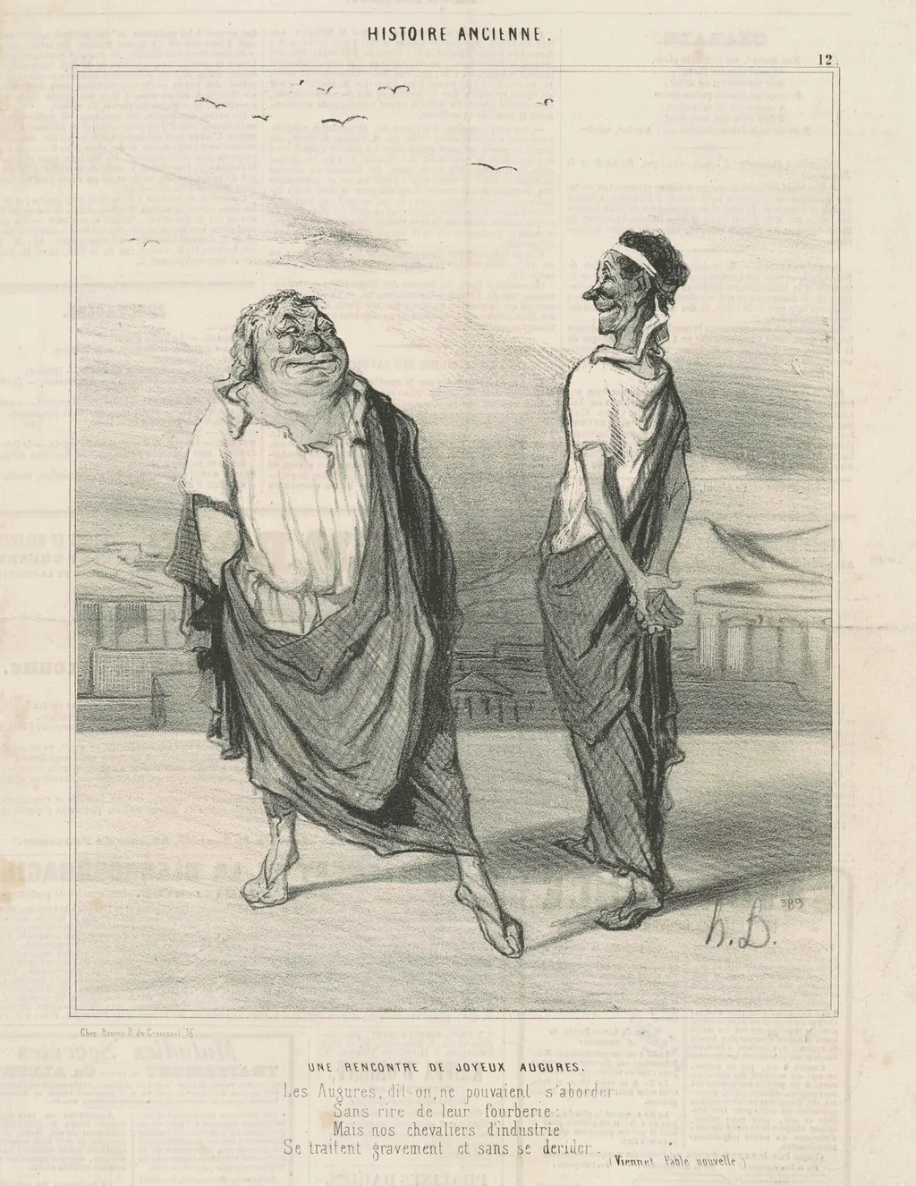 Une rencontre de jouyeauz augures, by Honoré Daumier, ink, 1842