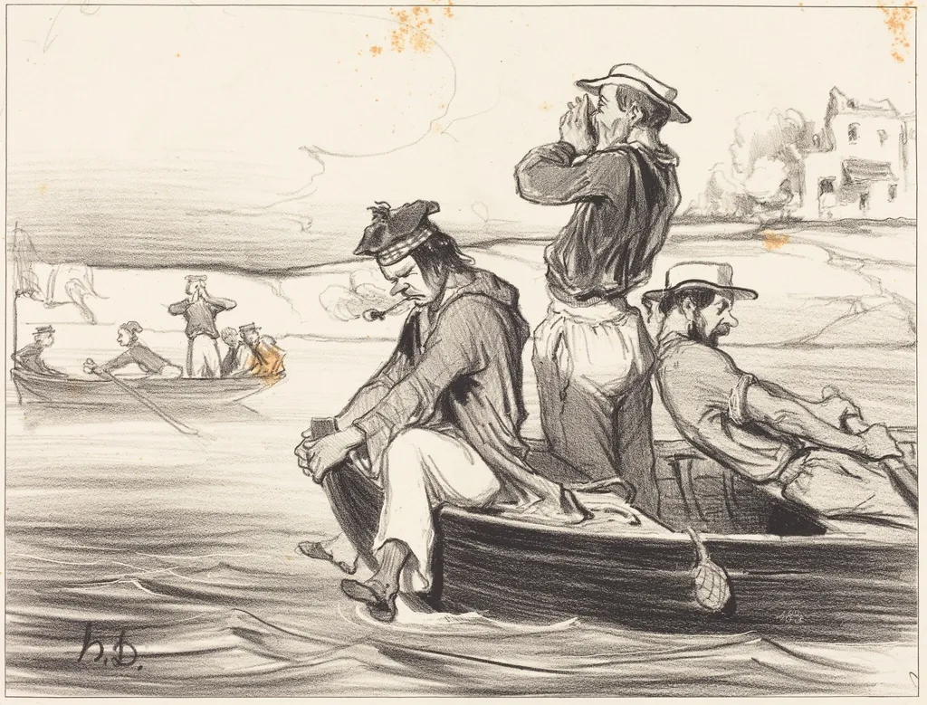 Une Rencontre en pleine eau, by Honoré Daumier, ink, 1843