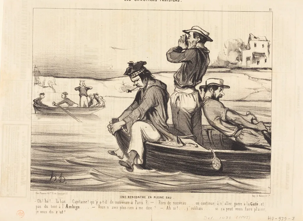Une Rencontre en pleine eau, by Honoré Daumier, ink, 1843