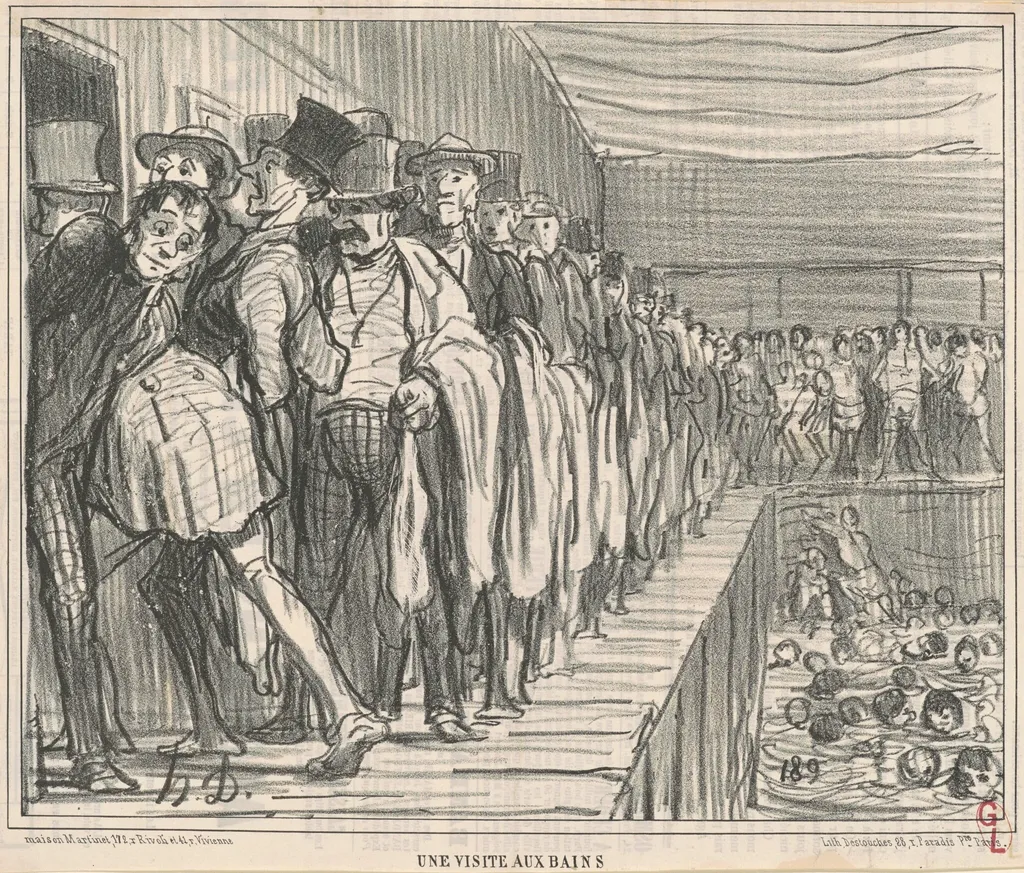 Une visite aux bains, by Honoré Daumier, ink, 1858