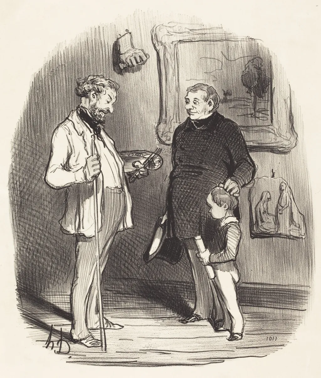 V'la mon petit... s'il n'a pas assez de moyens..., by Honoré Daumier, ink, 1850