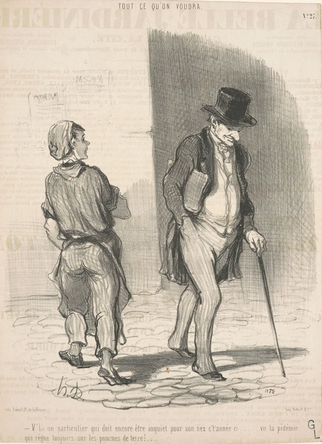 V'la un particulier qui doit ...être inquiet ..., by Honoré Daumier, ink, 1847