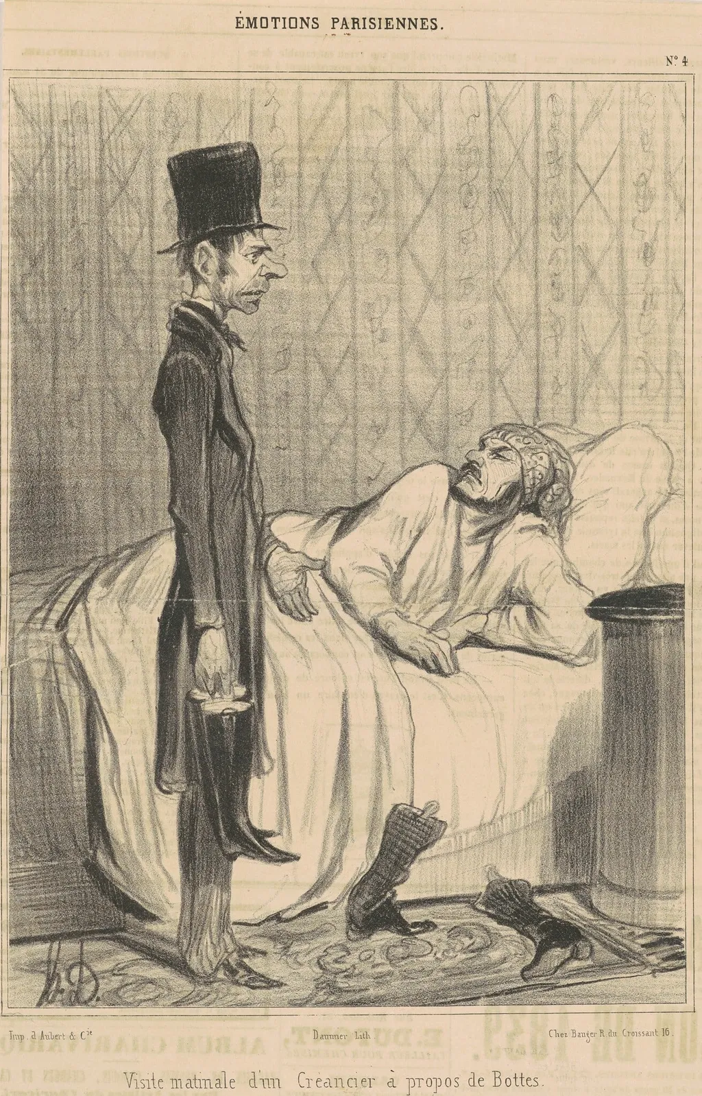 Visite matinale d'un créancier, by Honoré Daumier, ink, 1839