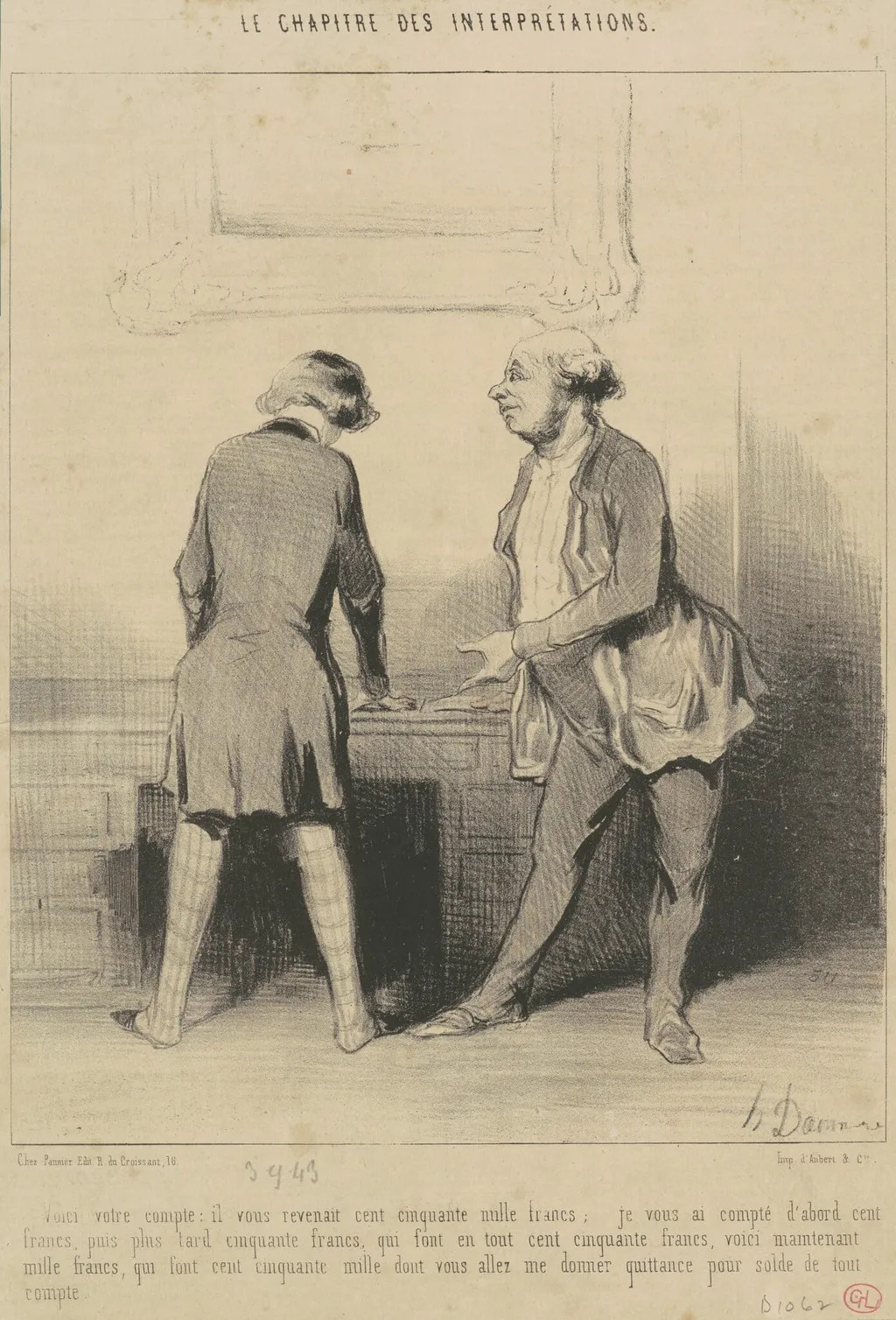 Voici votre comptre: Il vous revenait ..., by Honoré Daumier, ink, 1843