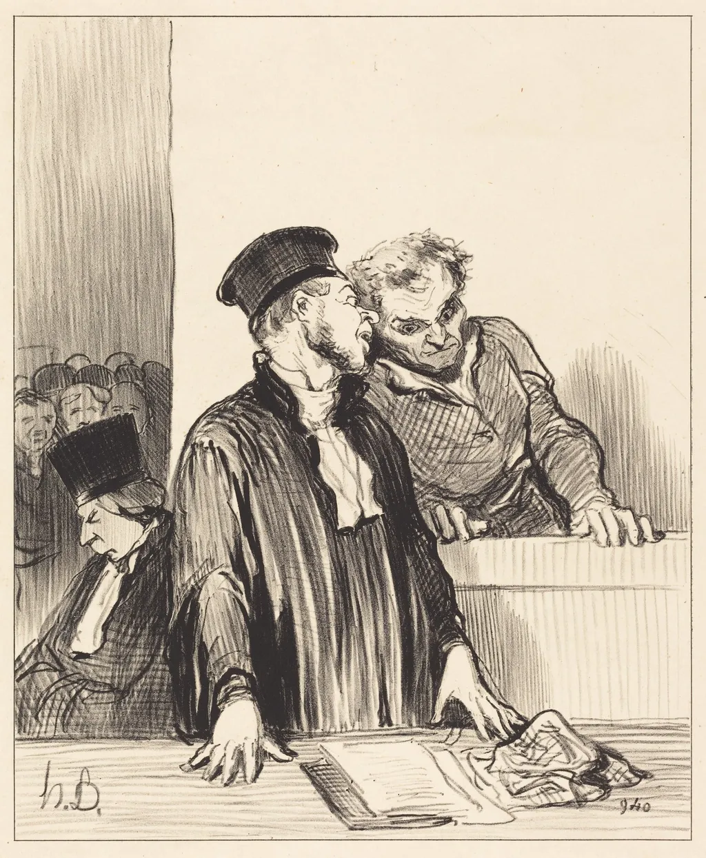 Voila le ministère public qui vous dit des choses... désagréables..., by Honoré Daumier, ink, 1846