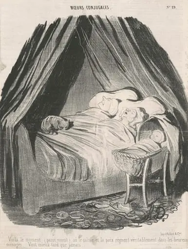 Voilà le moment (passé minuit) o∙ le calme et la paix règnent véritablement dans les heureux ménages. Vaut mieux tard que jamais., by Honoré Daumier