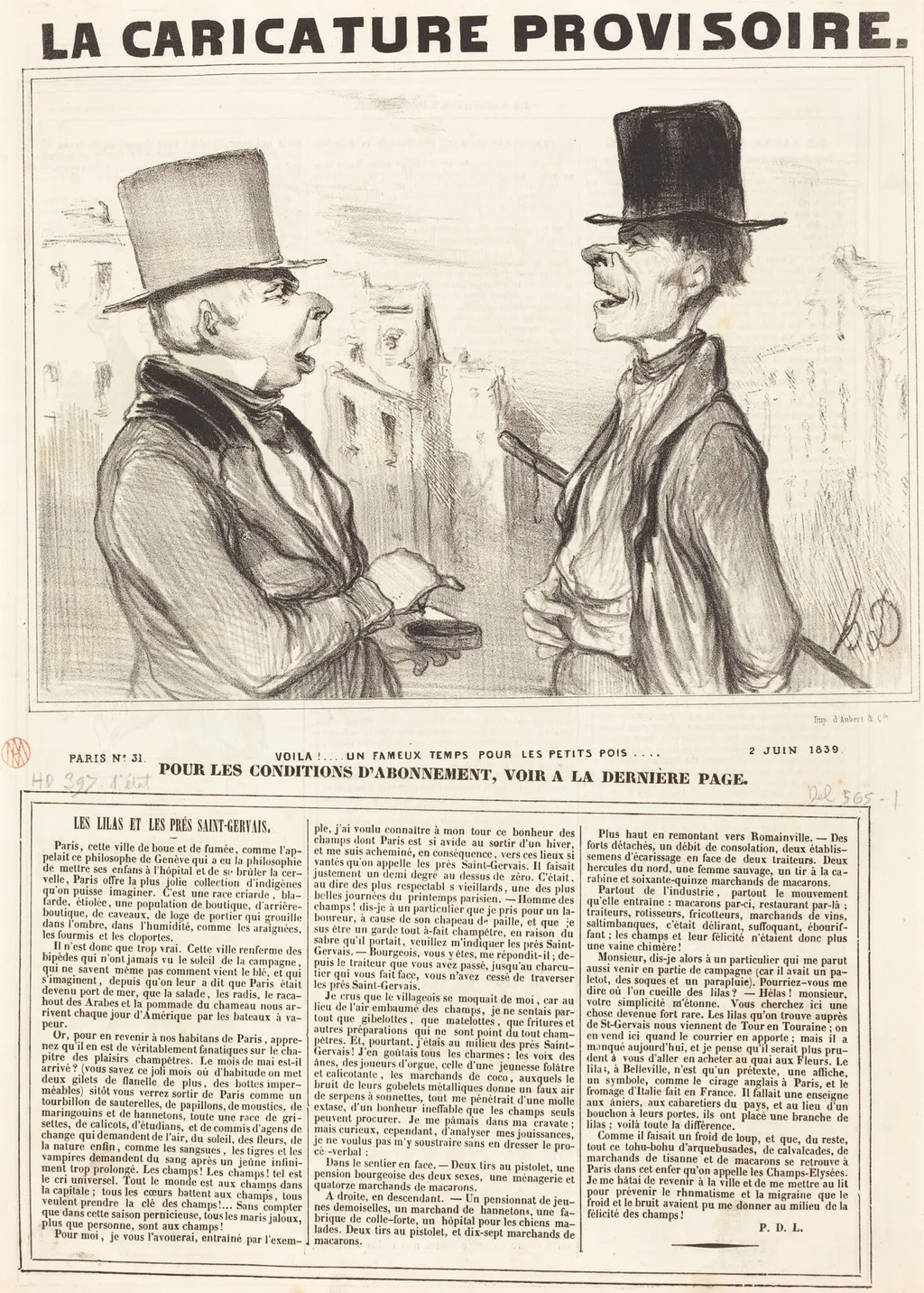 Voila!... un fameux temps pour les petits pois..., by Honoré Daumier, ink, 1839