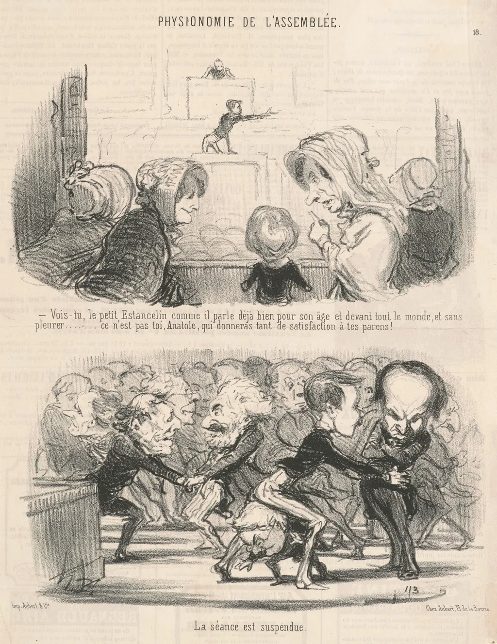 Vois-tu, le petit estancelin comme il parle ..., by Honoré Daumier, ink, 1850