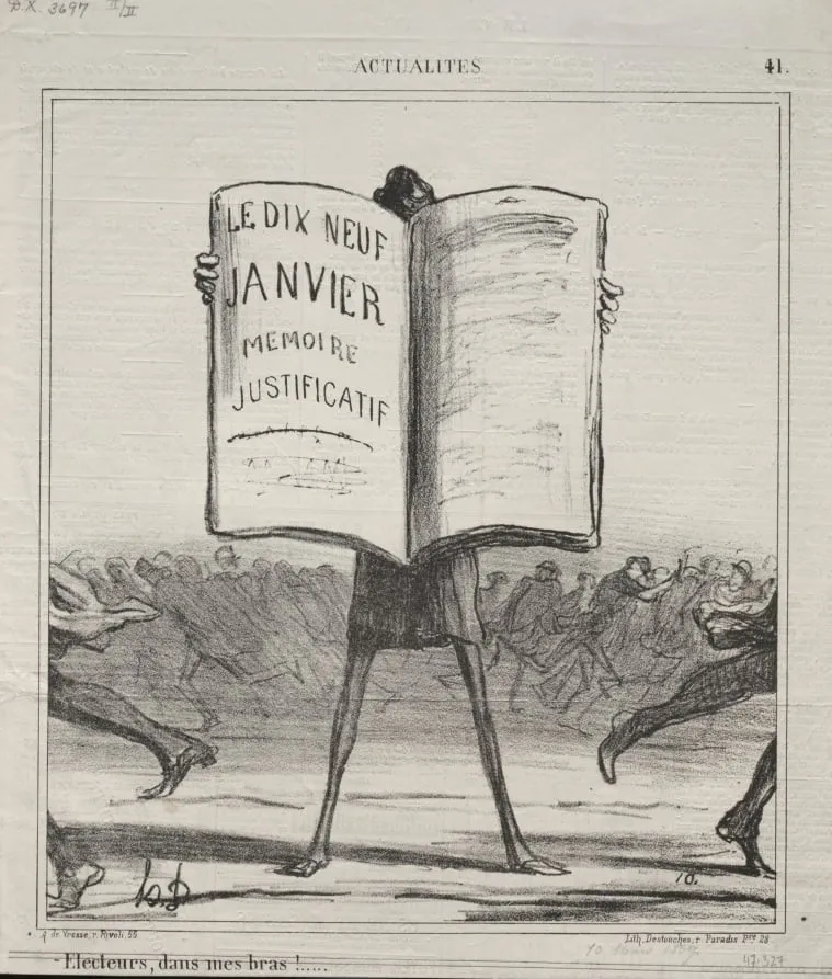 Voters, into my arms!..., by Honoré Daumier, 1869