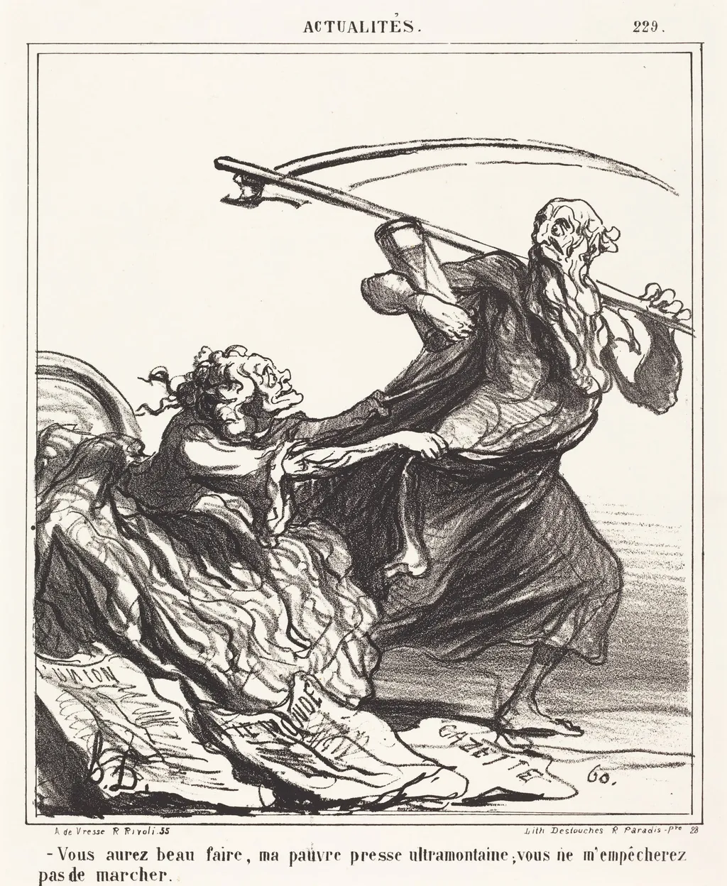 Vous aurez beau faire, ma pauvre presse..., by Honoré Daumier, ink, 1866