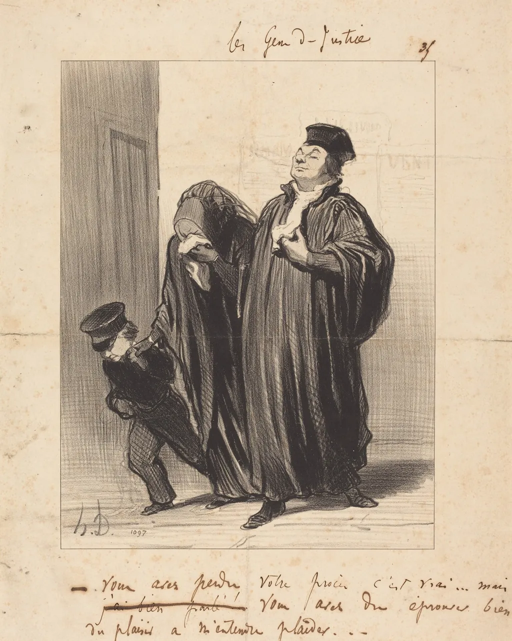 Vous avez perdu votre procès c'est vrai..., by Honoré Daumier, ink, 1848