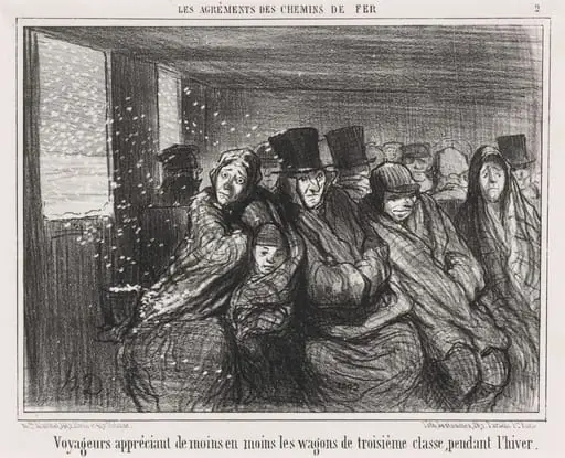 Voyageurs appréciant de moins en moins les wagons de troisième classe..., by Honoré Daumier