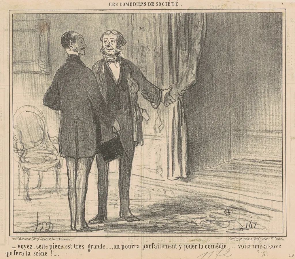 Voyez, cette pièce est très grande ..., by Honoré Daumier, ink, 1858