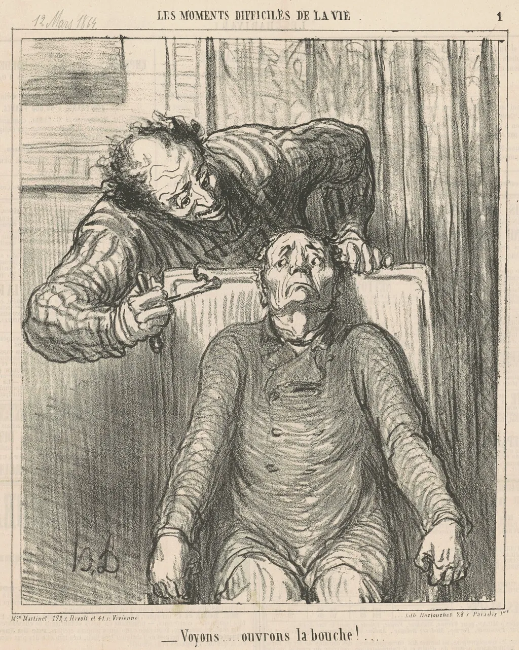 Voyons ... ouvrons le bouche! ..., by Honoré Daumier, ink, 1864