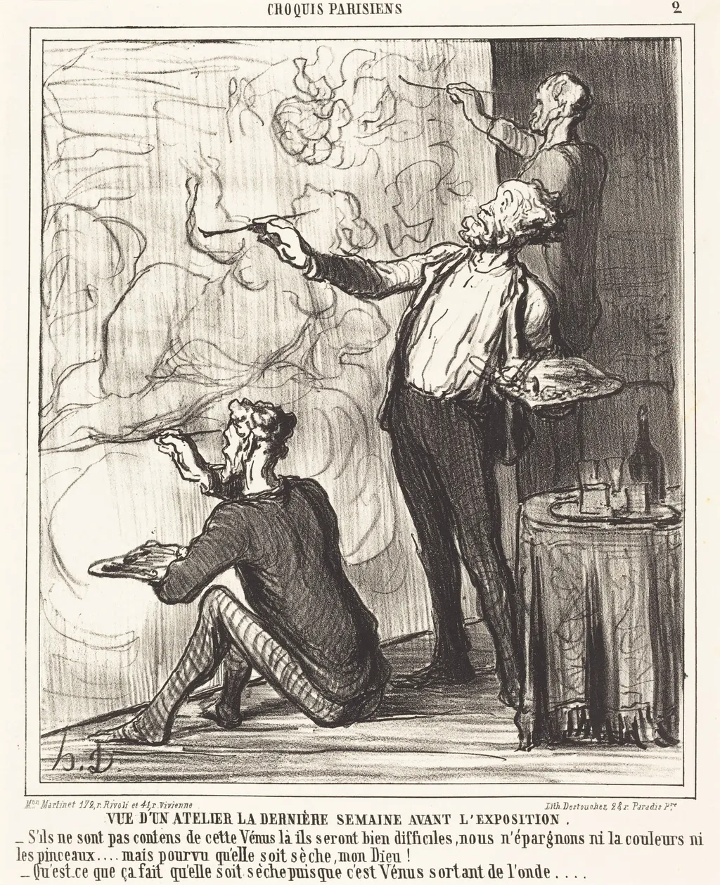 Vue d'un atelier... avant l'exposition, by Honoré Daumier, ink, 1864
