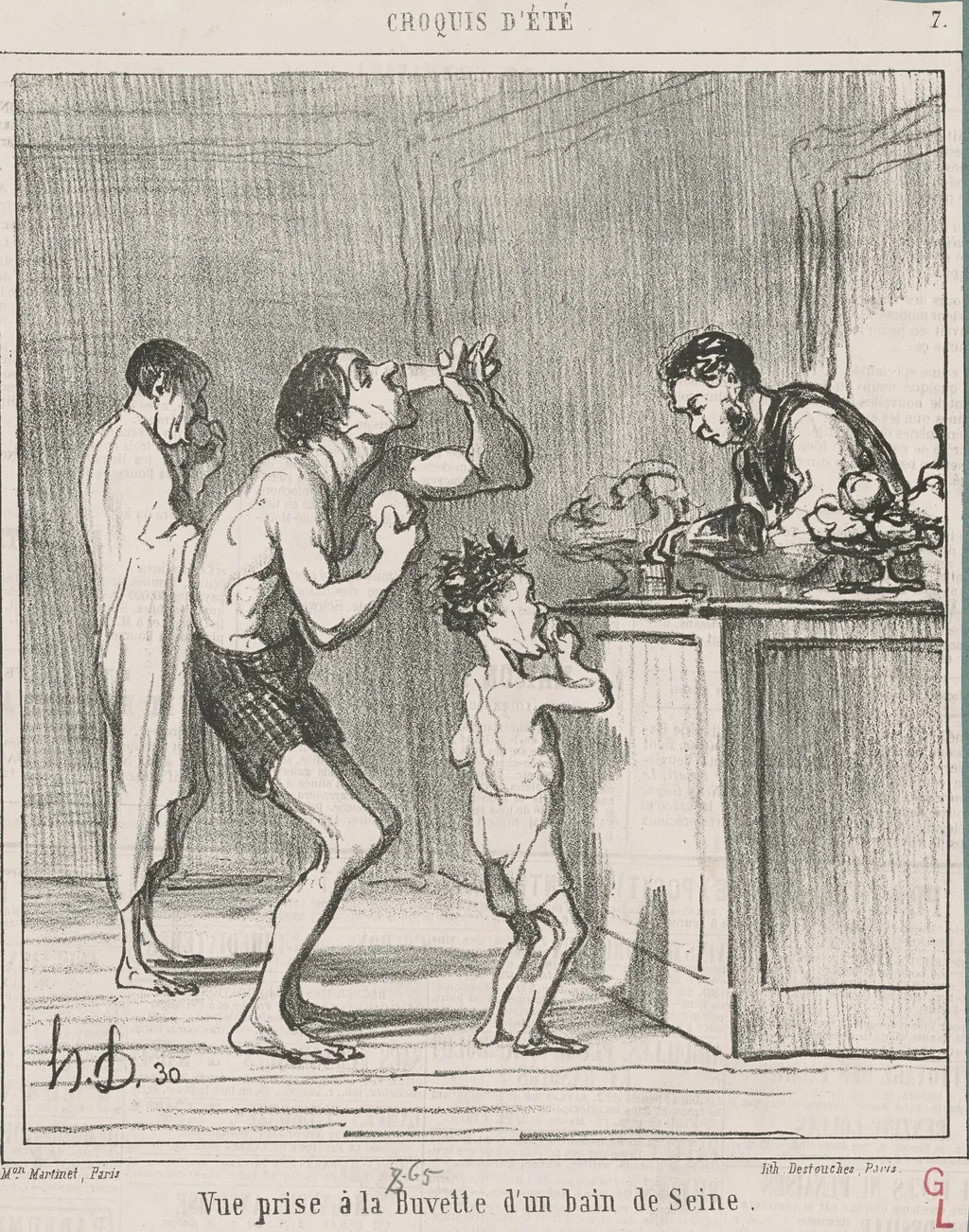 Vue prise a la buvette d'un bain, by Honoré Daumier, ink, 1865