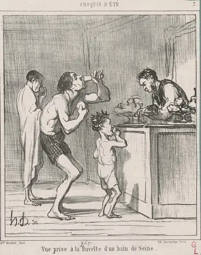 Vue prise a la buvette d'un bain, by Honoré Daumier
