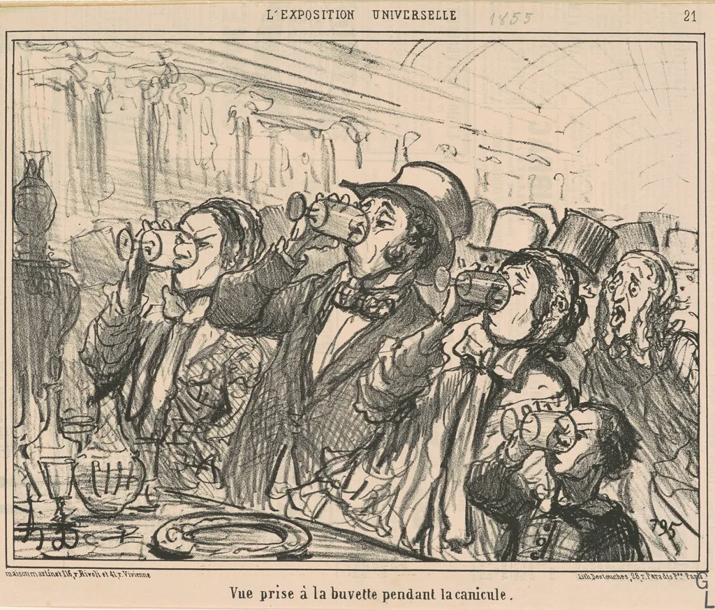 Vue prise a la buvette pendant la canicule, by Honoré Daumier, ink, 1855
