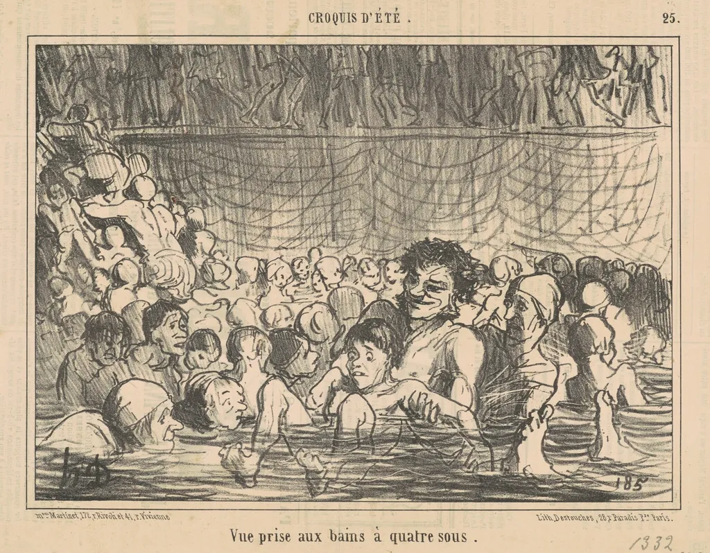 Vue prise aux bains a quatre sous, by Honoré Daumier, ink, 1858