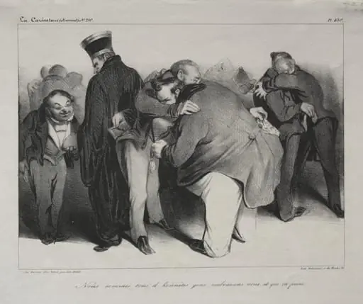 We are all honest men, so let us embrace and be done with it, by Honoré Daumier