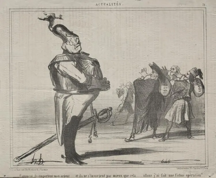 Why are they taking away my money..., by Honoré Daumier, 1854