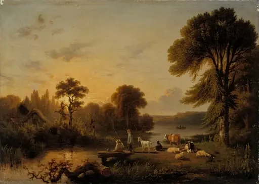 Maisema, karjaa ja henkilöitä, by Honoré-Gaspard Delaroche