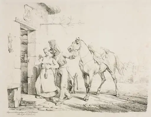 Hussar at the Door of a Cabaret, or Hussar Embracing a Servant, by Horace Vernet