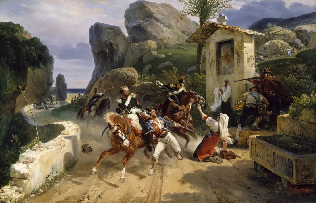 Italian Brigands Surprised by Papal Troops, by Horace Vernet, oil, 1831
