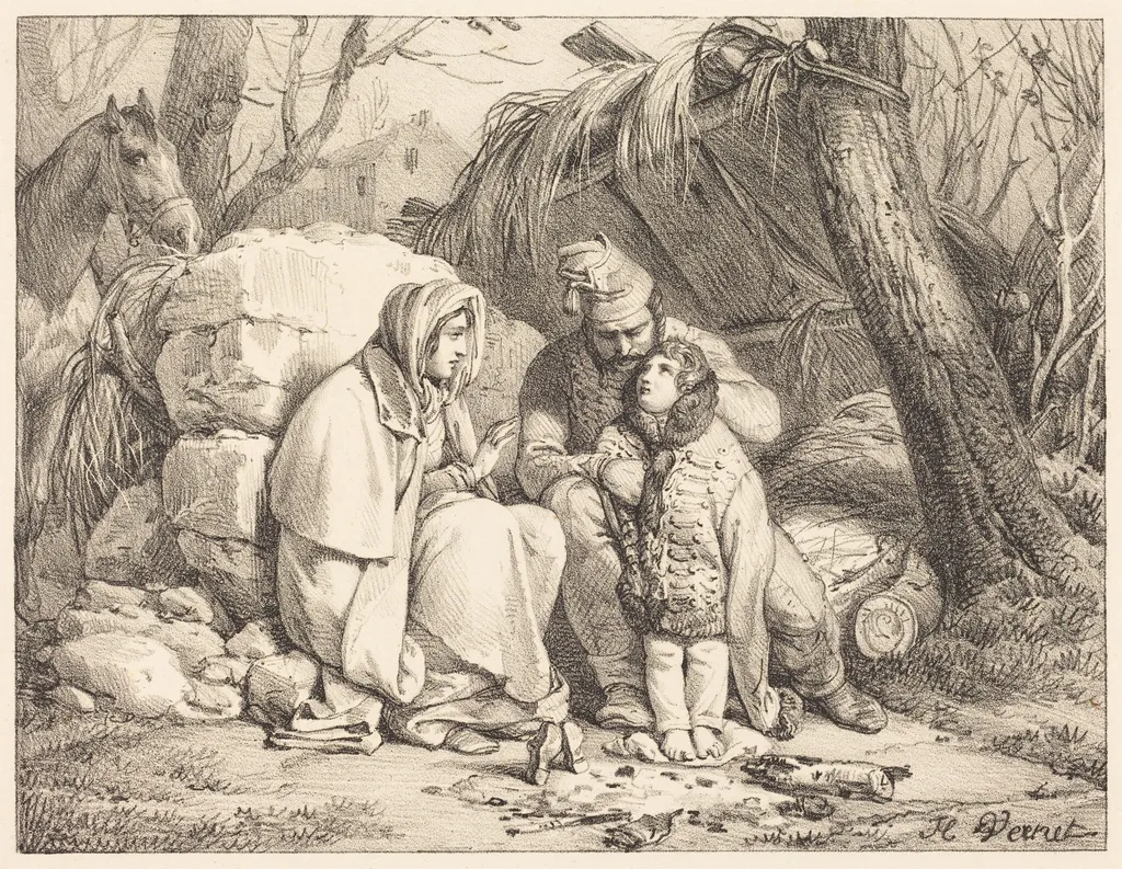Soldier's Family Encamped, by Horace Vernet, ink, 1818