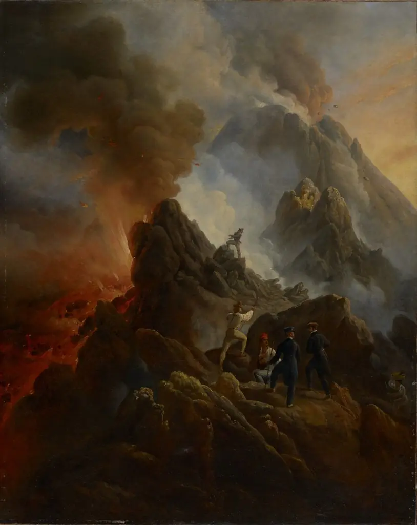 The Vesuvius Erupting, the Artist and His Father, Carle Vernet, in the Foreground, by Horace Vernet