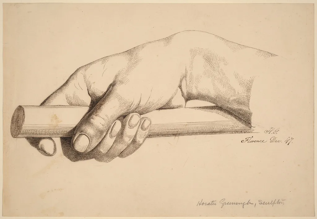 Right Hand Holding Short Rod, by Horatio Greenough, ink, 1847