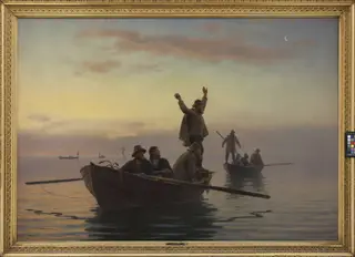 Hornfiskefangst med drivvod. Tidlig morgen