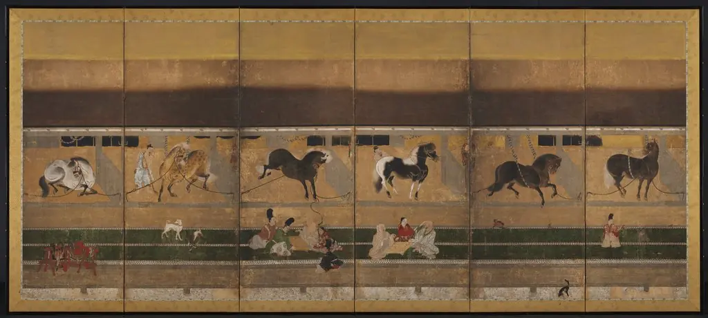 Horses and Grooms in the Stable