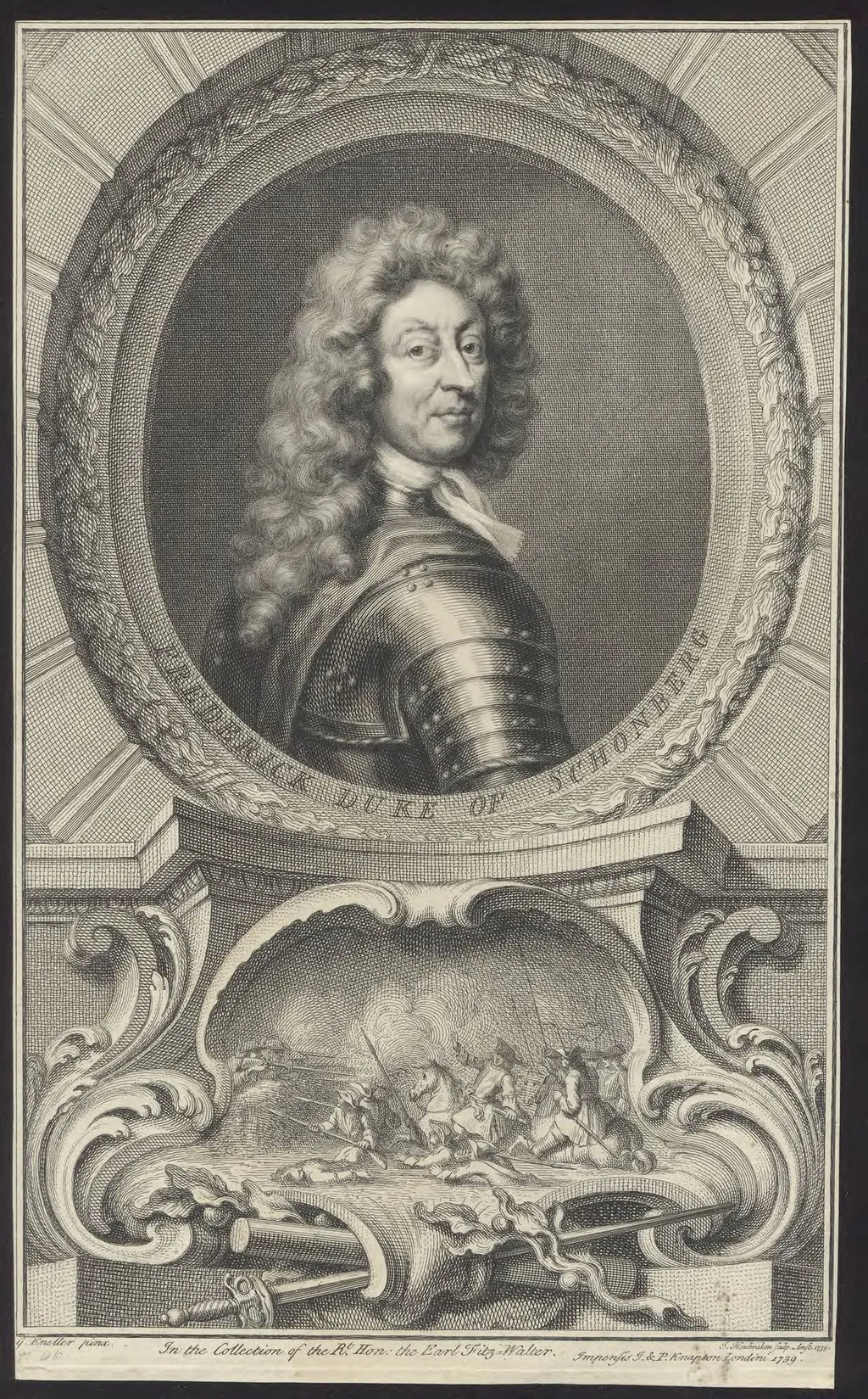 Portrait of Frederick Duke of Schonberg, by Houbraken Jacob, unspecified, 1739