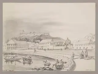 Houses of Mr. Whiteman ("the forty-pillared house") and Captain Elliott, and Monte Fort, Macao