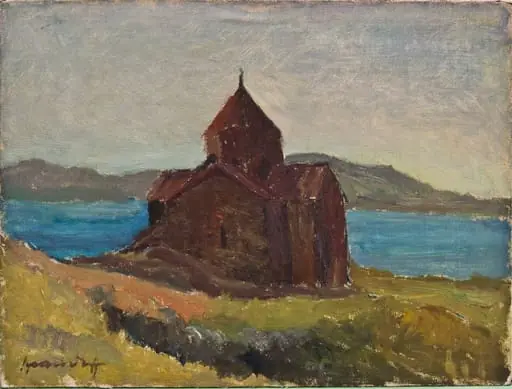 Biserica „Sfinții Apostoli" pe malul lacului Sevan, by Hrandt Avakian