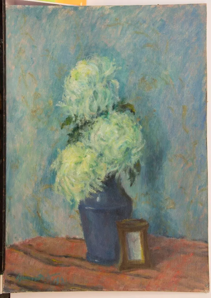 Natură statică cu crizanteme, by Hrandt Avakian, 1981