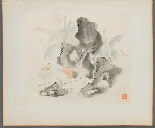 Album of Landscape Paintings Illustrating Old Poems: Children Playing Blindman's Buff in a Garden, by Hua Yan