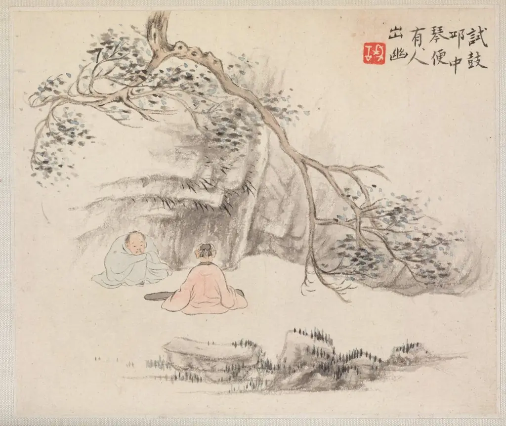 Album of Landscape Paintings Illustrating Old Poems: Listening to the Qin, by Hua Yan