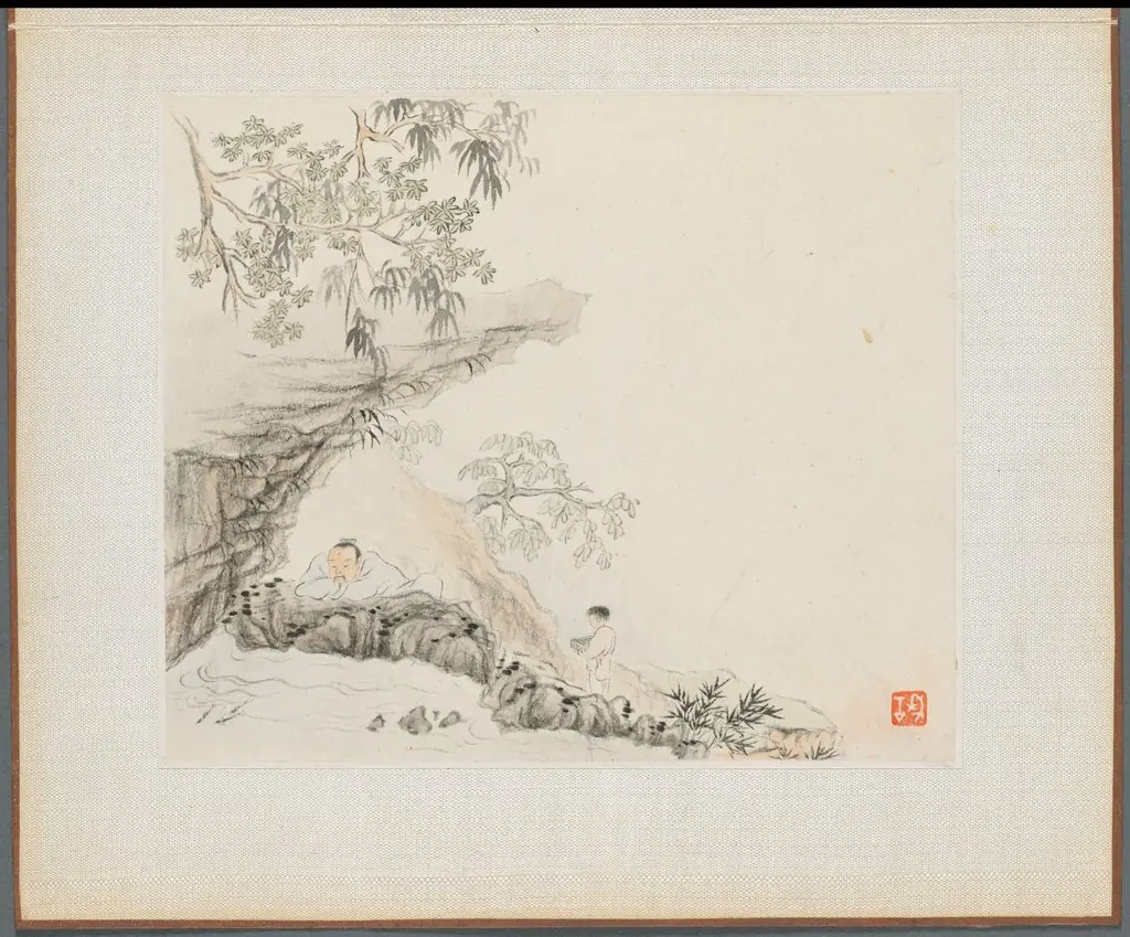 Album of Landscape Paintings Illustrating Old Poems: Scholar watching Fish, by Hua Yan