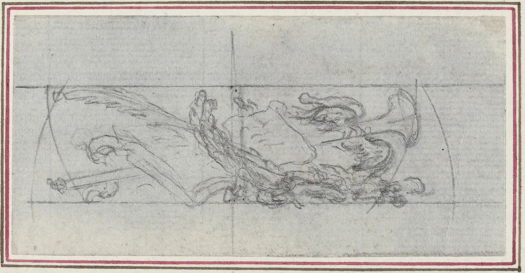 An Ornament with Symbols, by Hubert François Gravelot, graphite, 1736