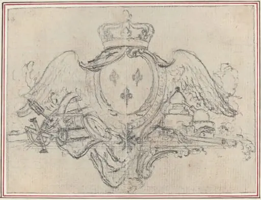 Arms of the King of France with Wings and Scientific Instruments, by Hubert François Gravelot