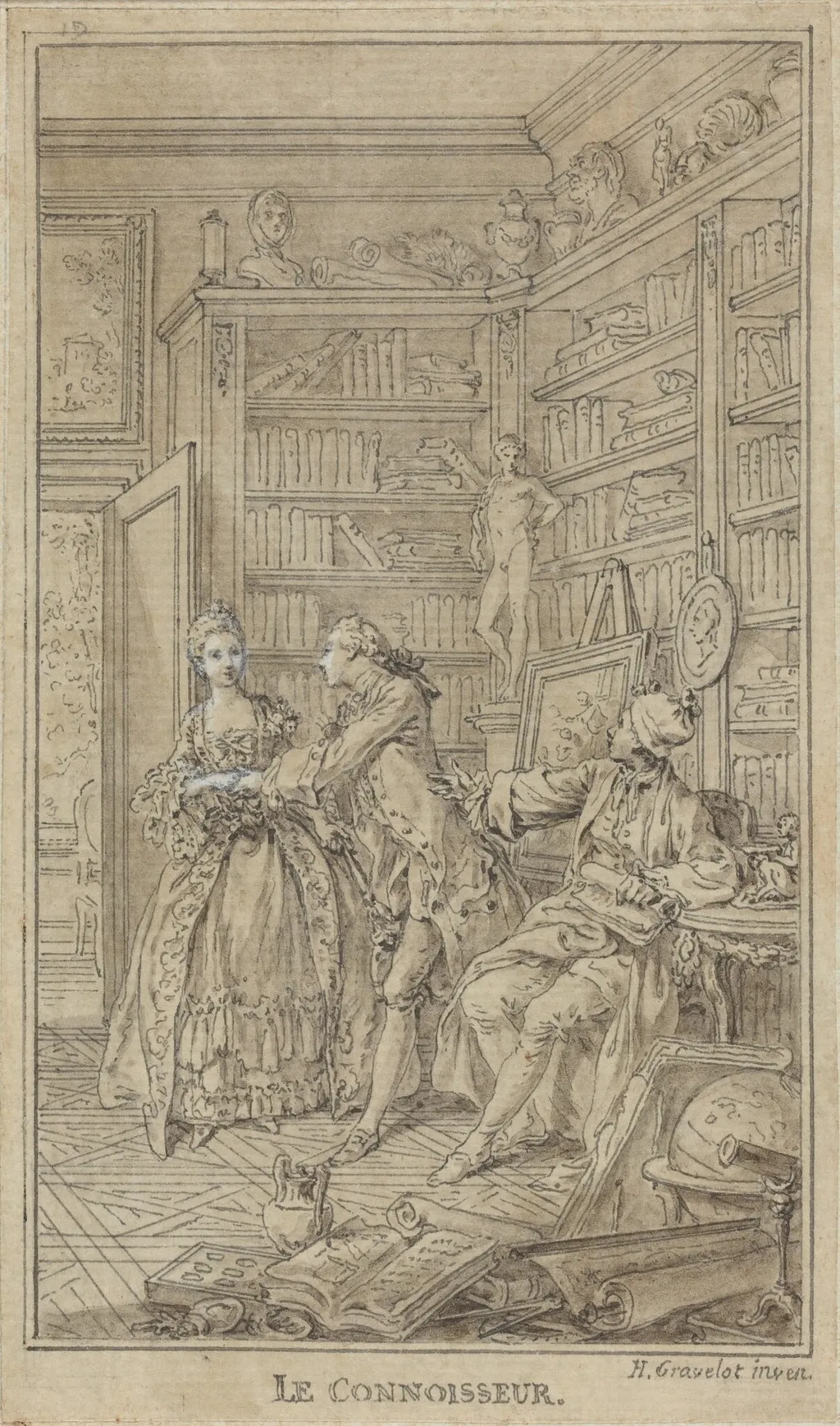 Le Connoisseur, by Hubert François Gravelot, ink, 1765