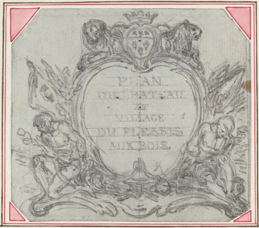 Title Cartouche for a Map of the Chateau and Village of Le Plessis aux Bois, by Hubert François Gravelot, graphite, 1736