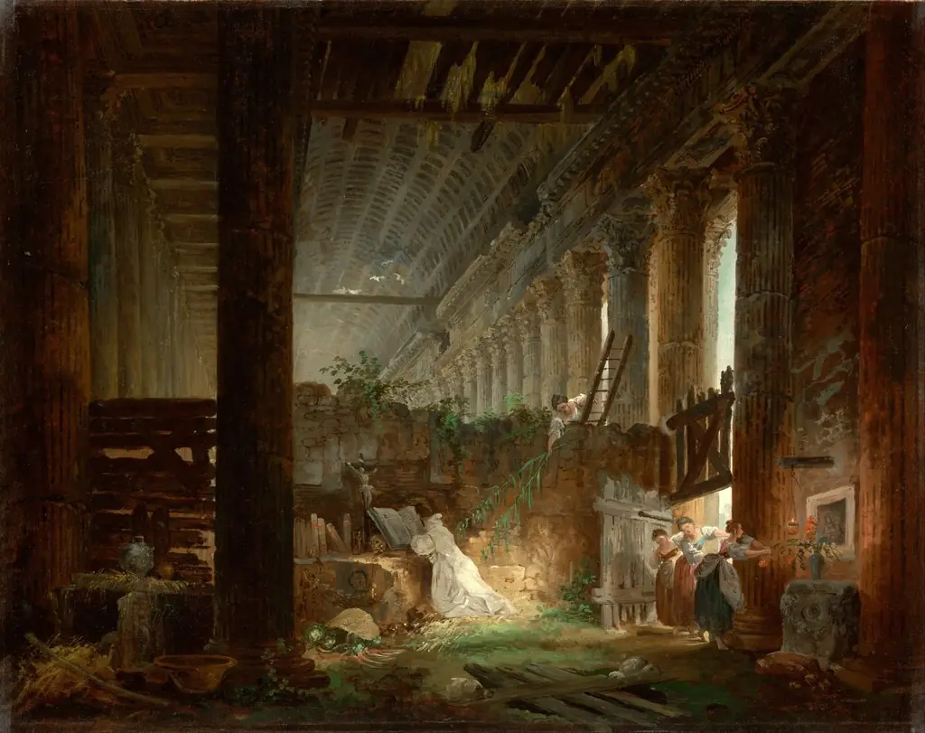 A Hermit Praying in the Ruins of a Roman Temple, by Hubert Robert