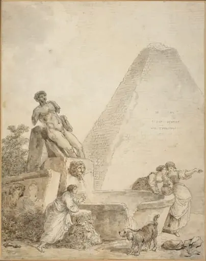 A Roman Capriccio with the Pyramid of Gaius Cestius, by Hubert Robert